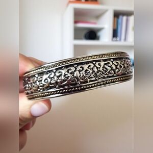 Vintage Patterned Two-toned Cuff Weighted Bracelet